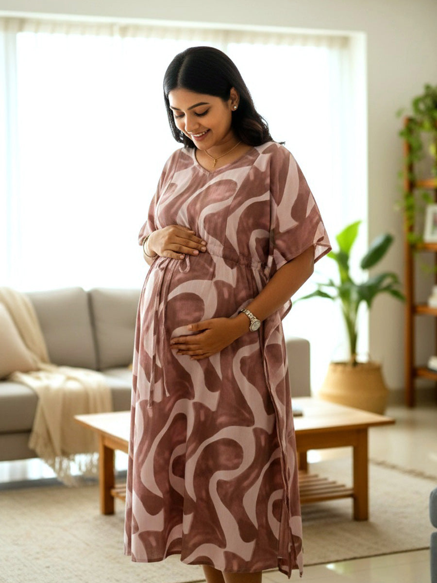 Maternity & Nursing Kaftan – Rosy Brown Abstract by Ziva