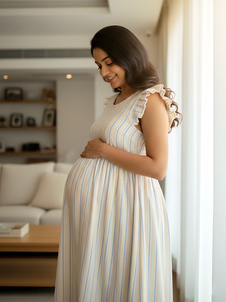 Multicolour Stripe Cotton maternity &Nursing Dress