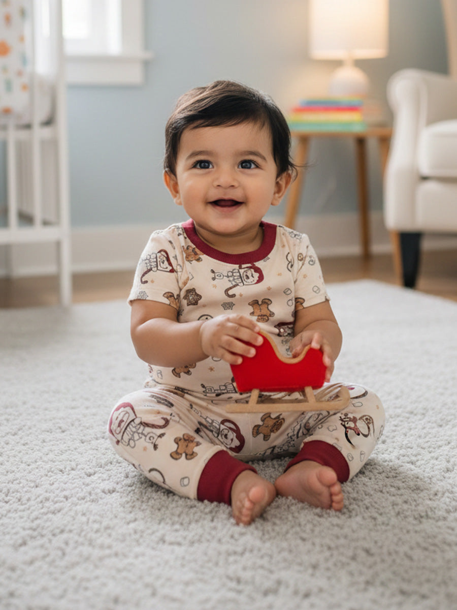 Cream Christmas Novelty Print Cord Set – Santa & Gingerbread Unisex Kids Wear