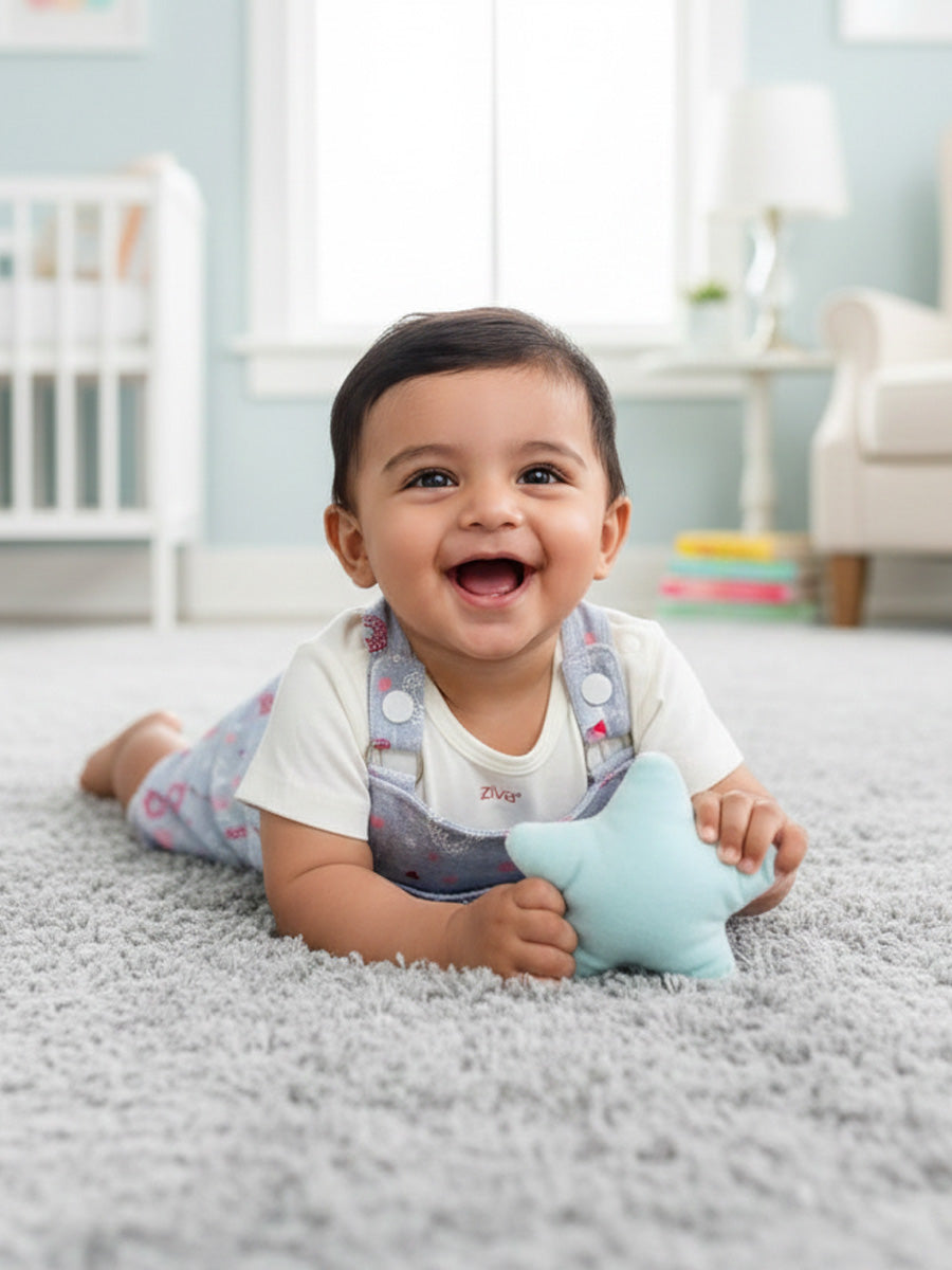 Grey-Blue Heart Print Knitted Jumpsuit with White Inner Top – Soft Baby Boy Romper Set