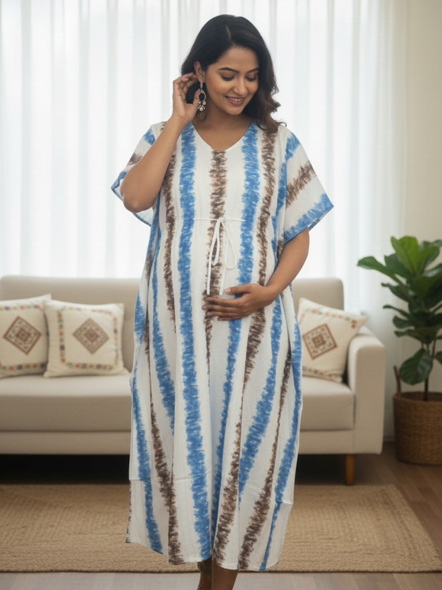 White Brushstripe Maternity & Feeding Kaftan | Ziva Maternity wear