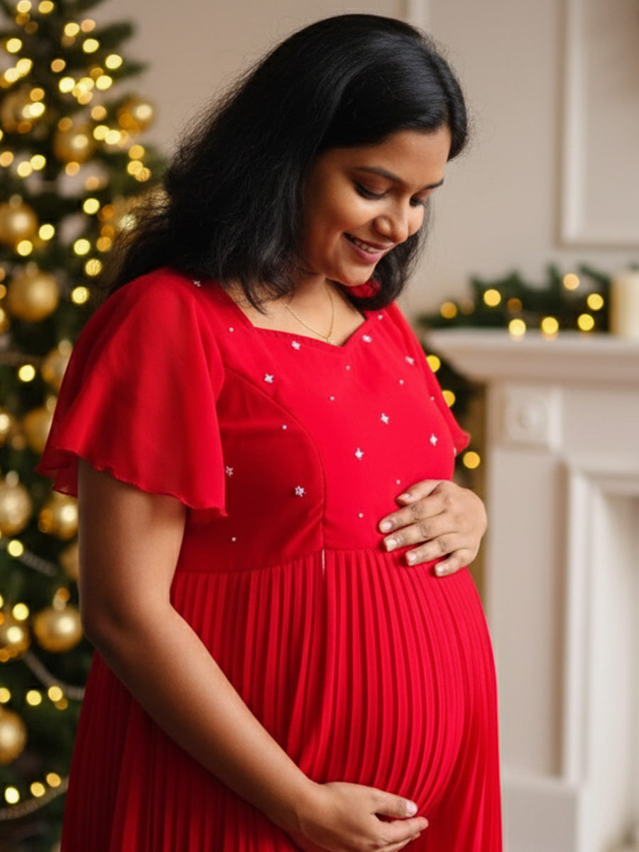 Maternity Midi Dress Festive Red