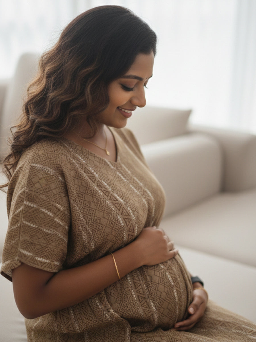 Golden Brown Chevron Premium Maternity & Nursing Kaftan | Ziva