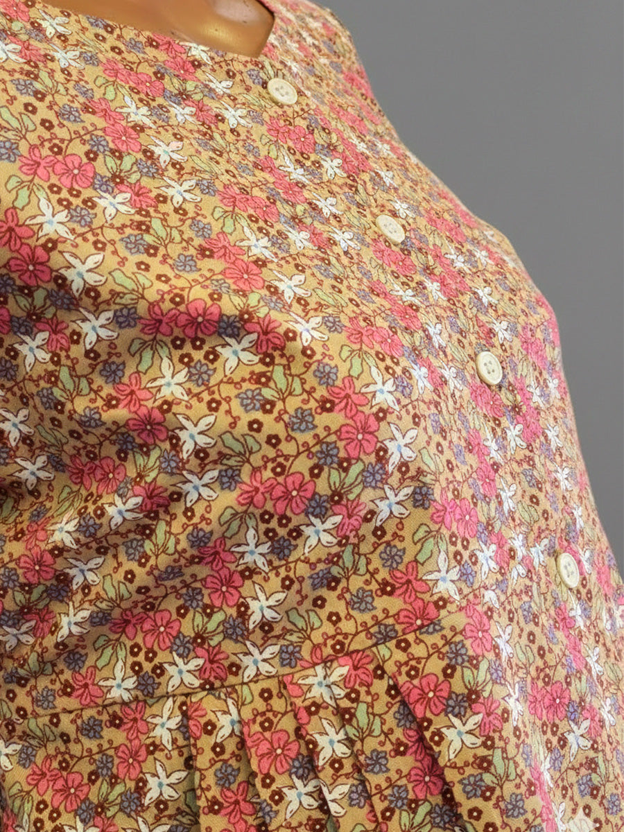 Cotton Full-Open Short Maternity Nighty – Light Brown Floral Print | ziva