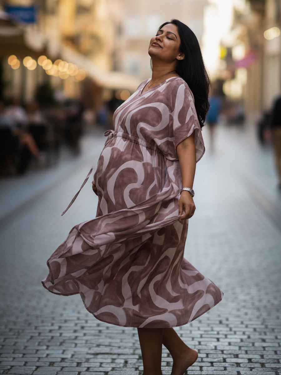 Maternity & Nursing Kaftan – Rosy Brown Abstract by Ziva