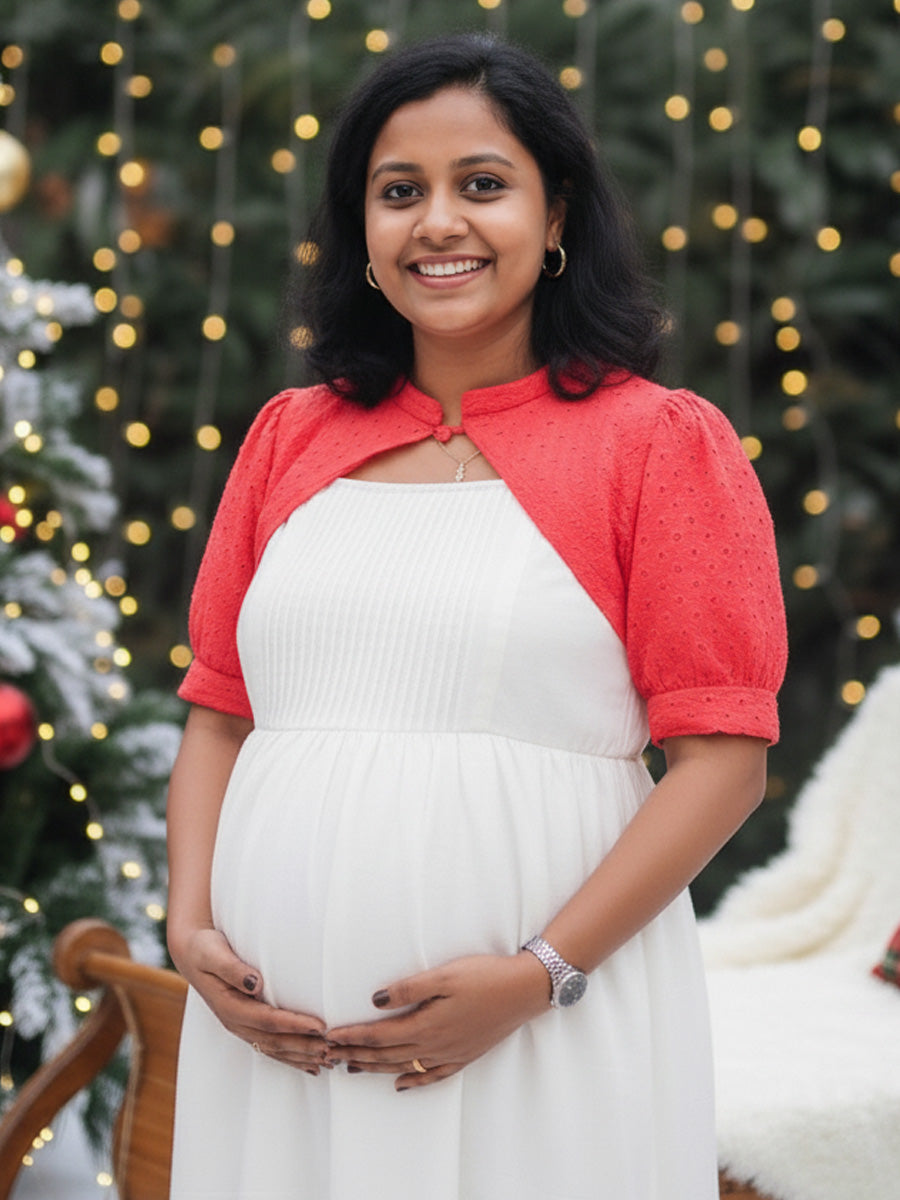 Maternity Short Dress Joy - White & Red