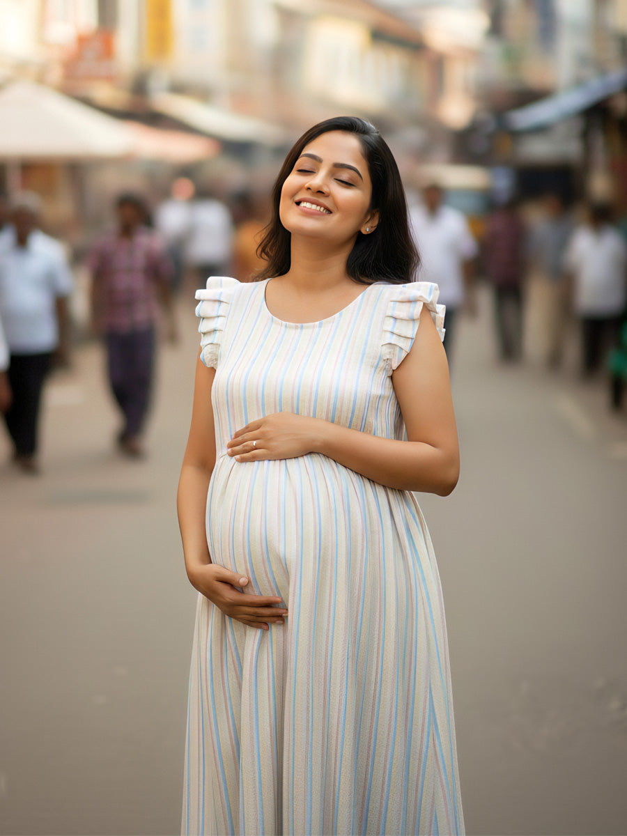 Multicolour Stripe Cotton maternity &Nursing Dress