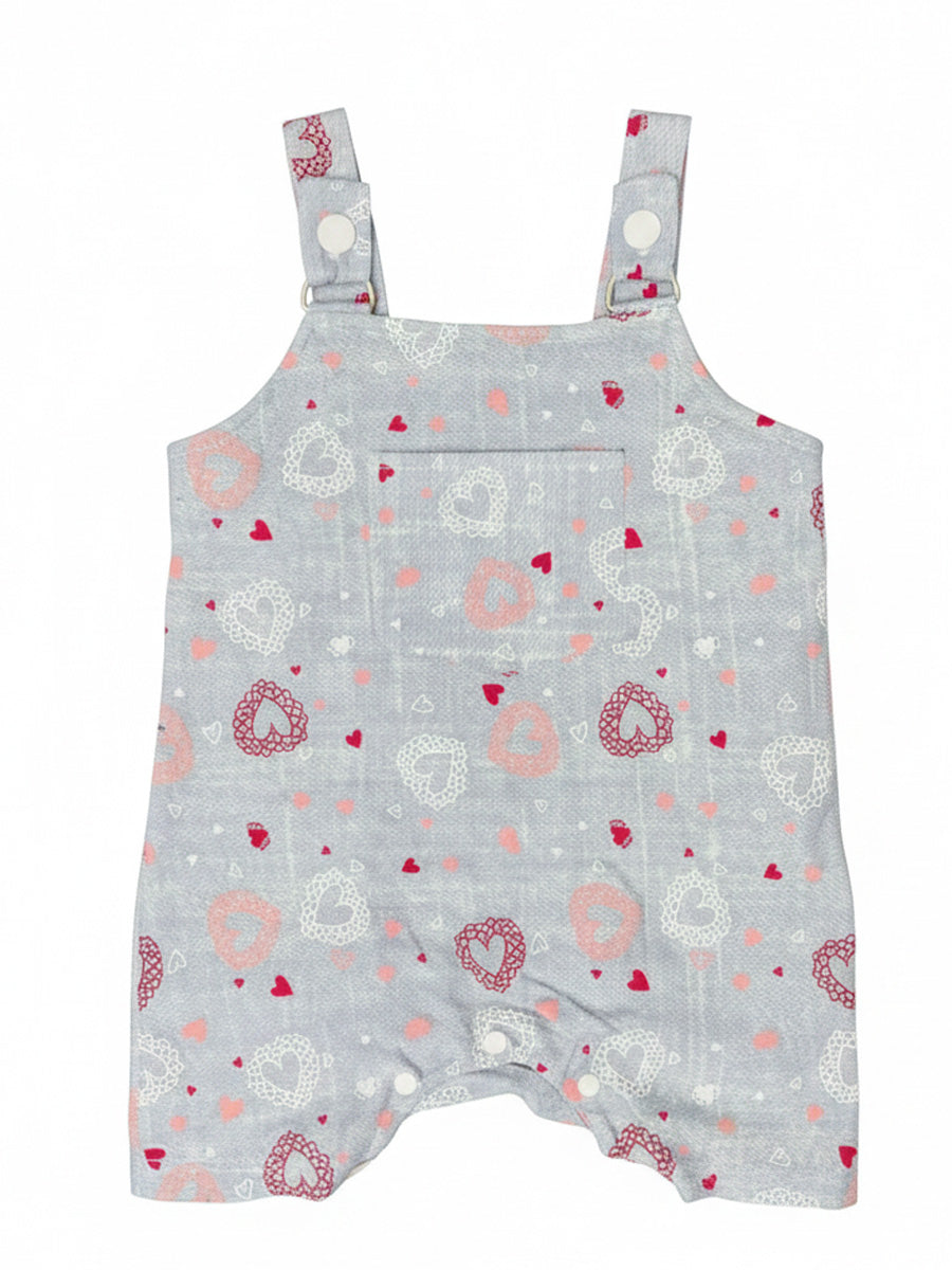 Grey-Blue Heart Print Knitted Jumpsuit with White Inner Top – Soft Baby Boy Romper Set