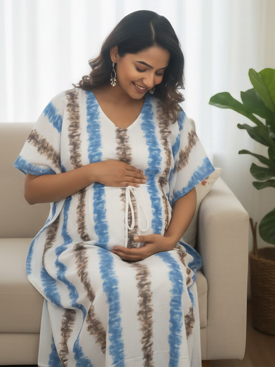 White Brushstripe Maternity & Feeding Kaftan | Ziva Maternity wear