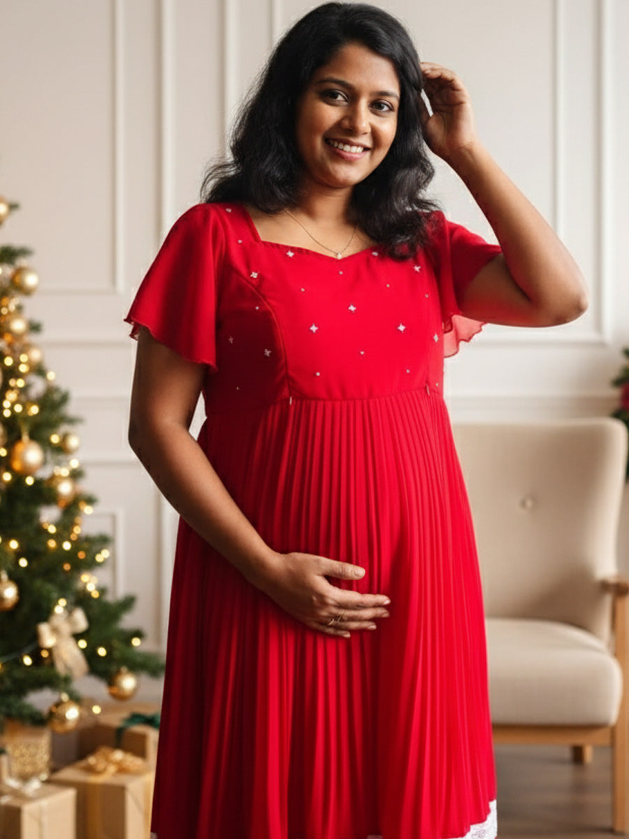 Maternity Midi Dress Festive Red