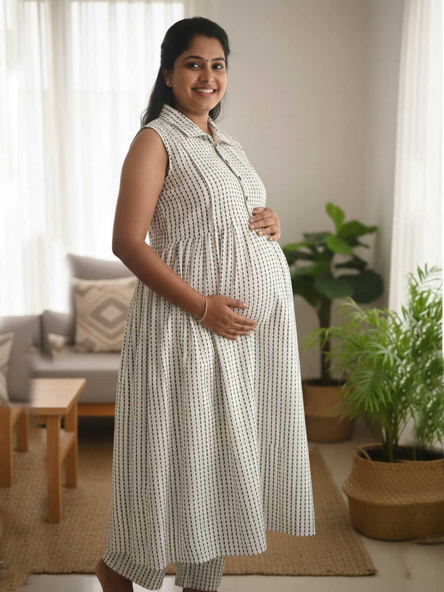 Sleeveless Cotton Collar Cord Set – Nursing Zip | Ziva