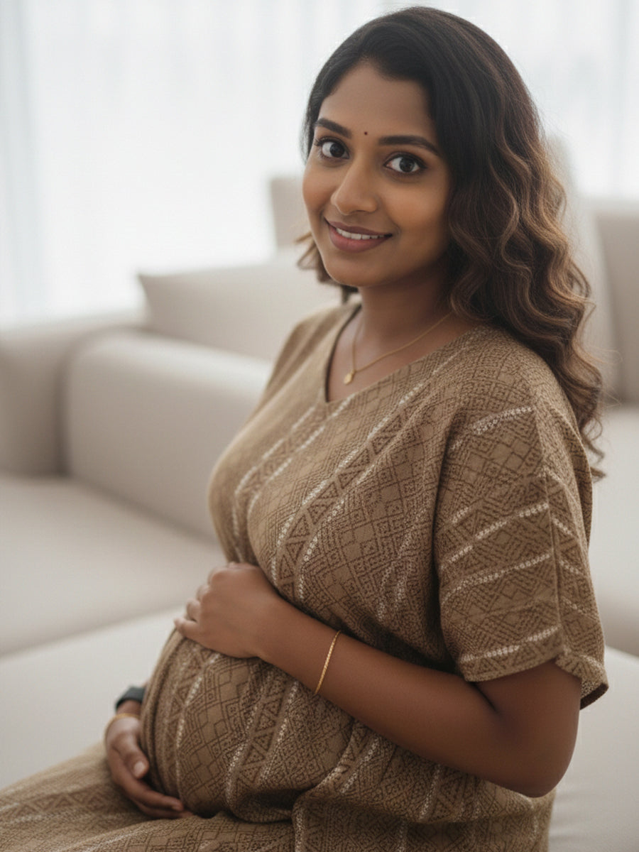 Golden Brown Chevron Premium Maternity & Nursing Kaftan | Ziva