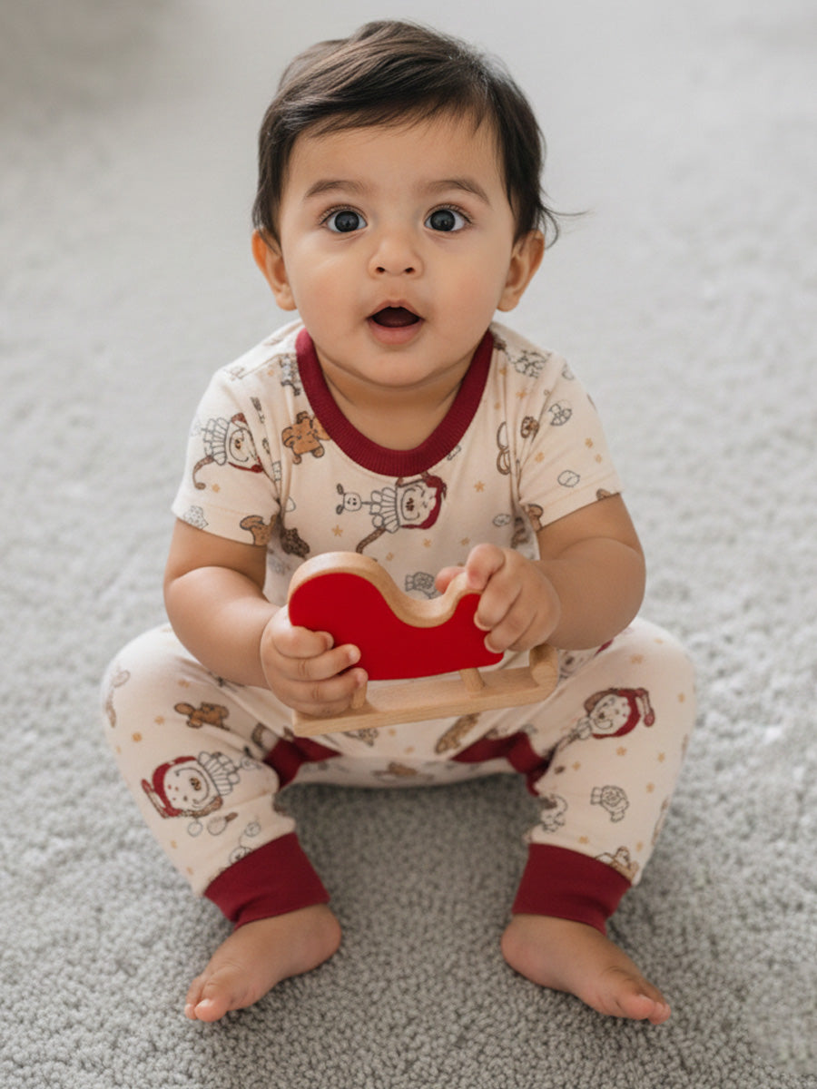 Cream Christmas Novelty Print Cord Set – Santa & Gingerbread Unisex Kids Wear