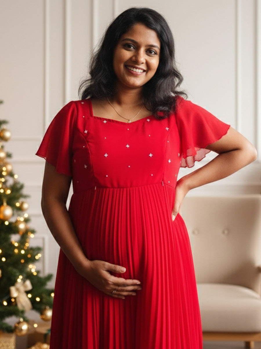 Maternity Midi Dress Festive Red