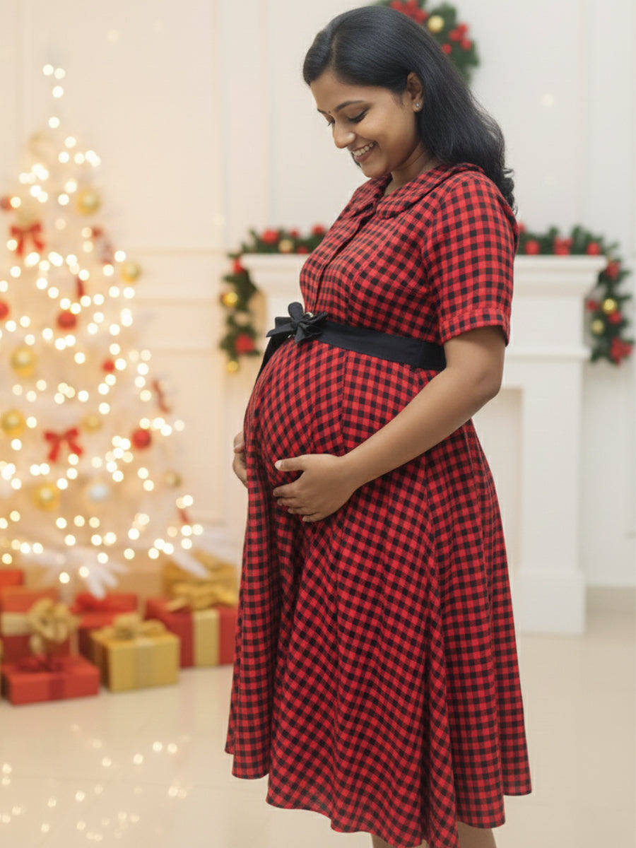 Maternity Short Dress Stella Red ZIVAMOMS Maternity Short Dress Stella Red ZIVAMOMS