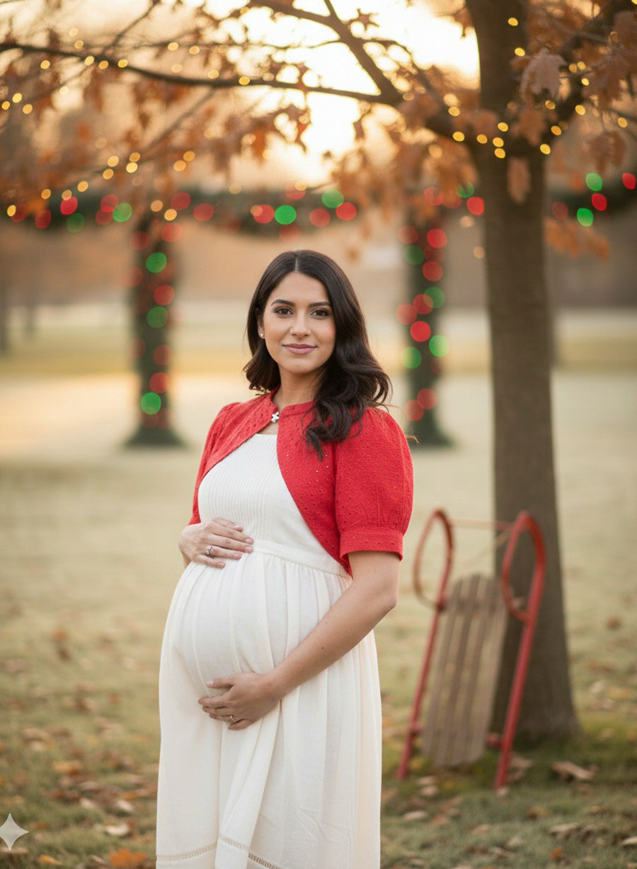 Maternity Short Dress Joy - White & Red