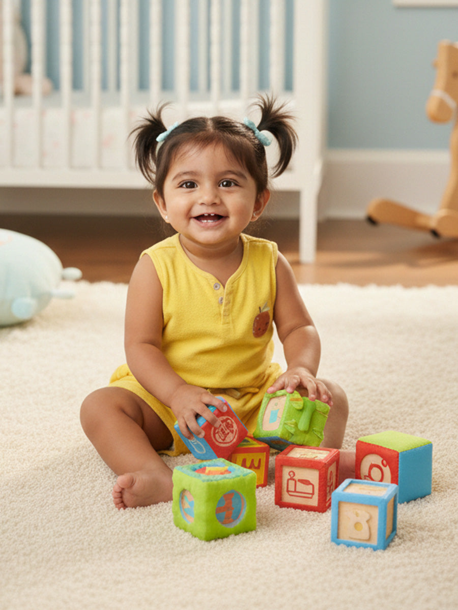 Yellow Color Jumpsuit in Terry Fabric with Orange Embroidery | 0–3M to 3Y