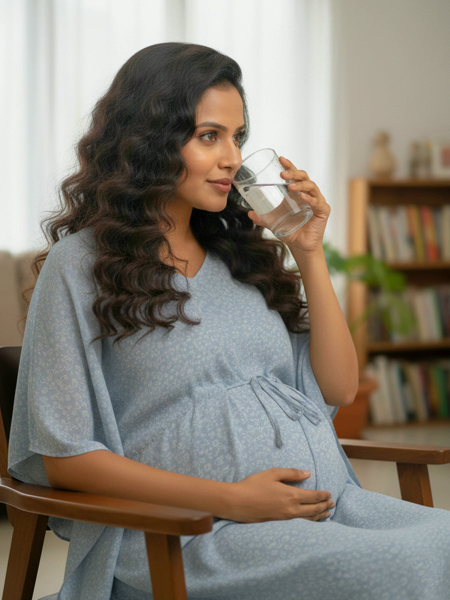 Powder Blue Ditsy Floral Premium Maternity & Nursing Kaftan | Ziva