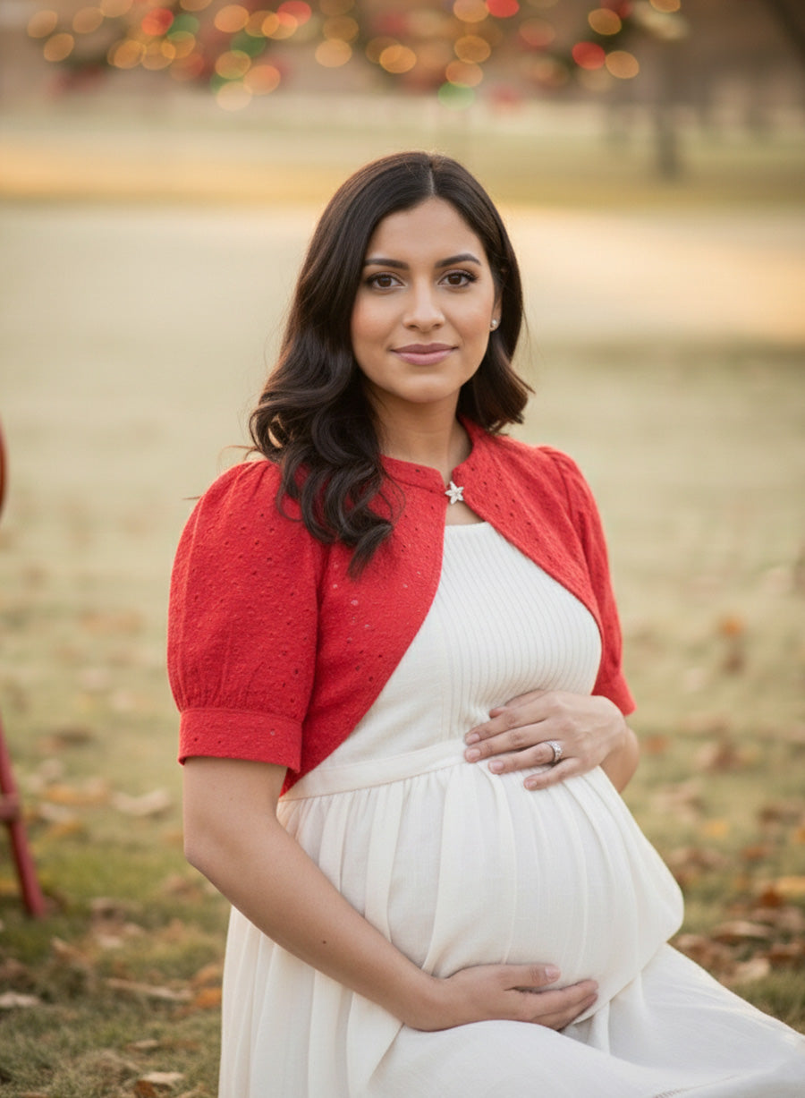 Maternity Short Dress Joy - White & Red