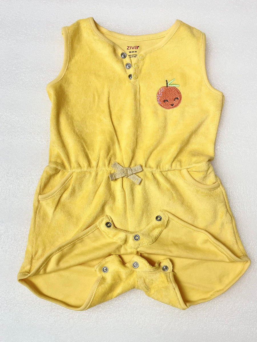 Yellow Color Jumpsuit in Terry Fabric with Orange Embroidery | 0–3M to 3Y