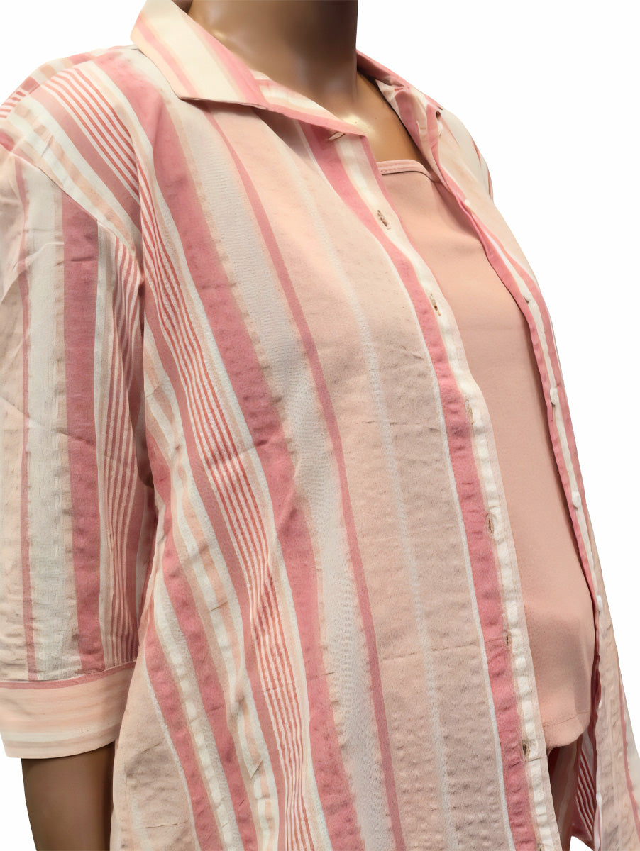 Ziva Pink & Peach Cotton Striped Maternity & Feeding Co-ord Set with Inner Baniyan (3-Piece Set)