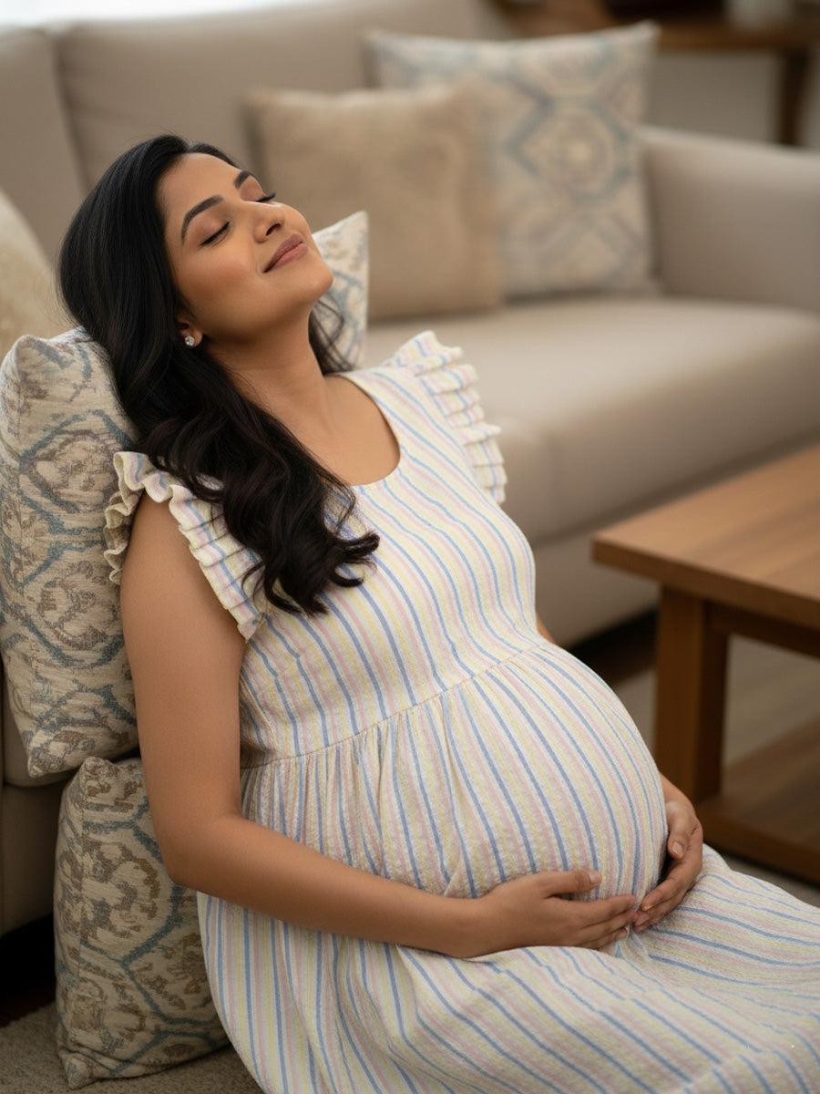 Multicolour Stripe Cotton maternity &Nursing Dress