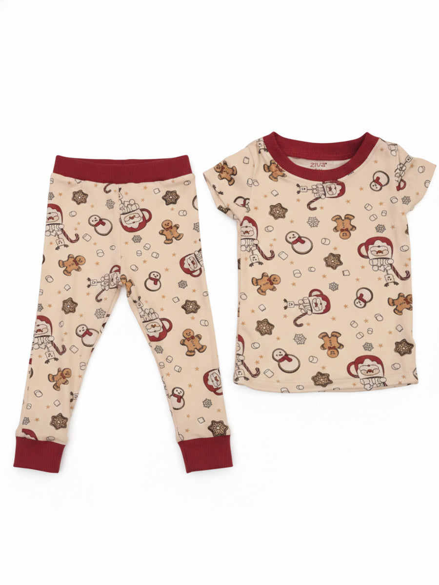 Cream Christmas Novelty Print Cord Set – Santa & Gingerbread Unisex Kids Wear