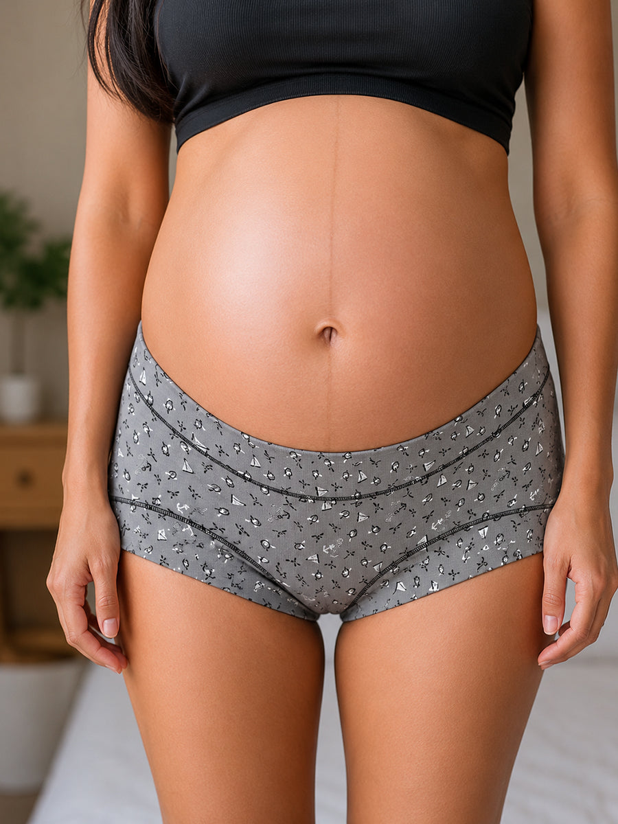 Ziva Maternity Low Waist Shorty Panty – Premium Soft Viscose | Sailor Voyage Print | Dark Grey