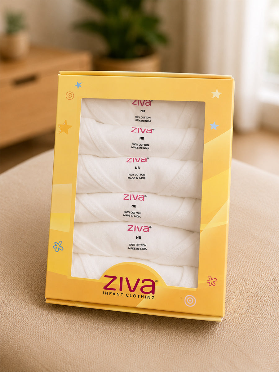 Ziva Knitted Cotton White Jabla – Newborn Baby Wear | 6 Pieces