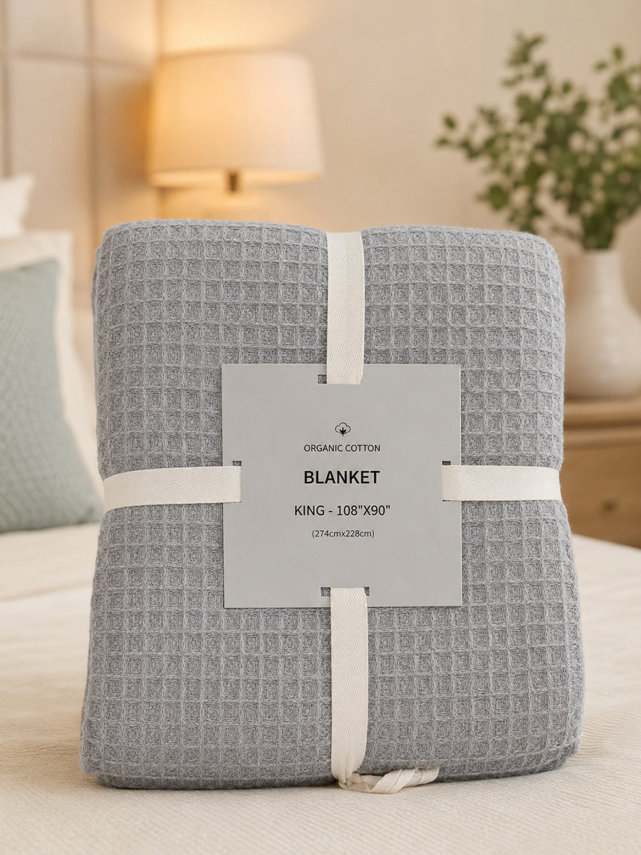Ziva Premium Organic Cotton Waffle Blanket | Light Grey | Multipurpose Pregnancy to Family Blanket | Soft & Breathable| Size -king, Queen, Twin