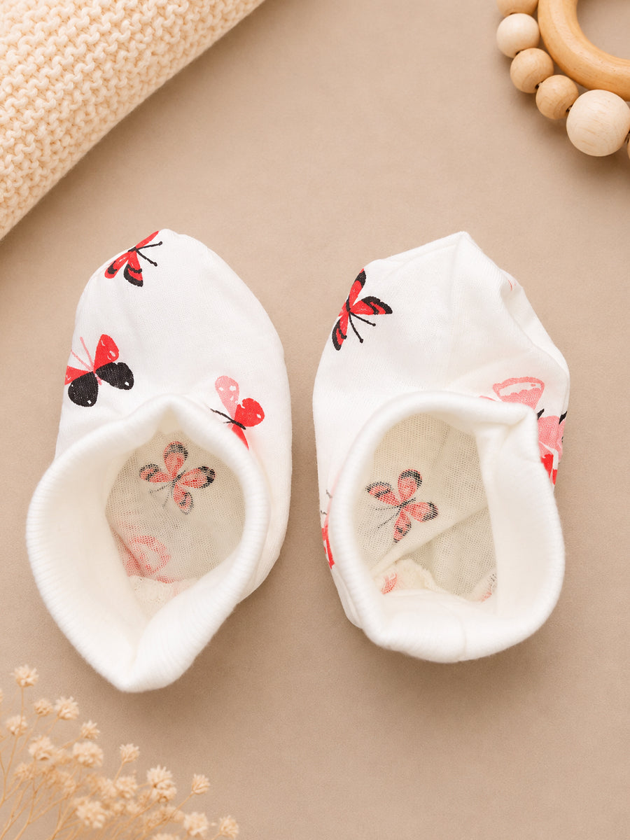 Ziva Baby Cap, Mitten & Bootie Set – Cute Butterfly Print | Knitted Cotton