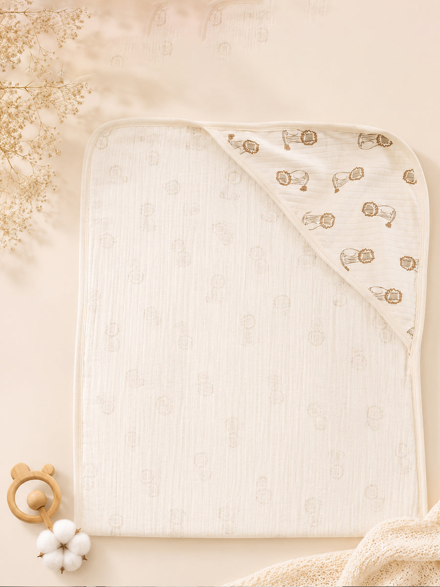Ziva Baby Hooded Towel – Off White | Lion Cub Print | 100% Knitted Cotton