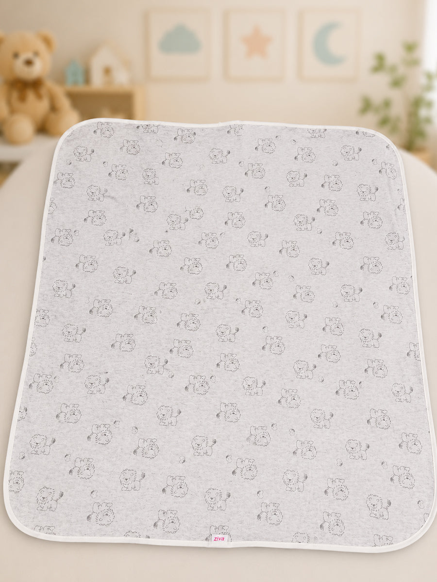 Ziva Baby Hood Towel – Grey Melange | Baby Lion Print | Knitted Cotton
