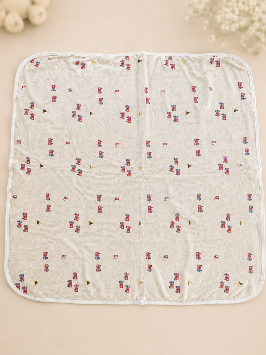 Ziva Baby Blanket – Heather Grey | Tiny Fire Truck & Road Safety Print | Knitted Cotton
