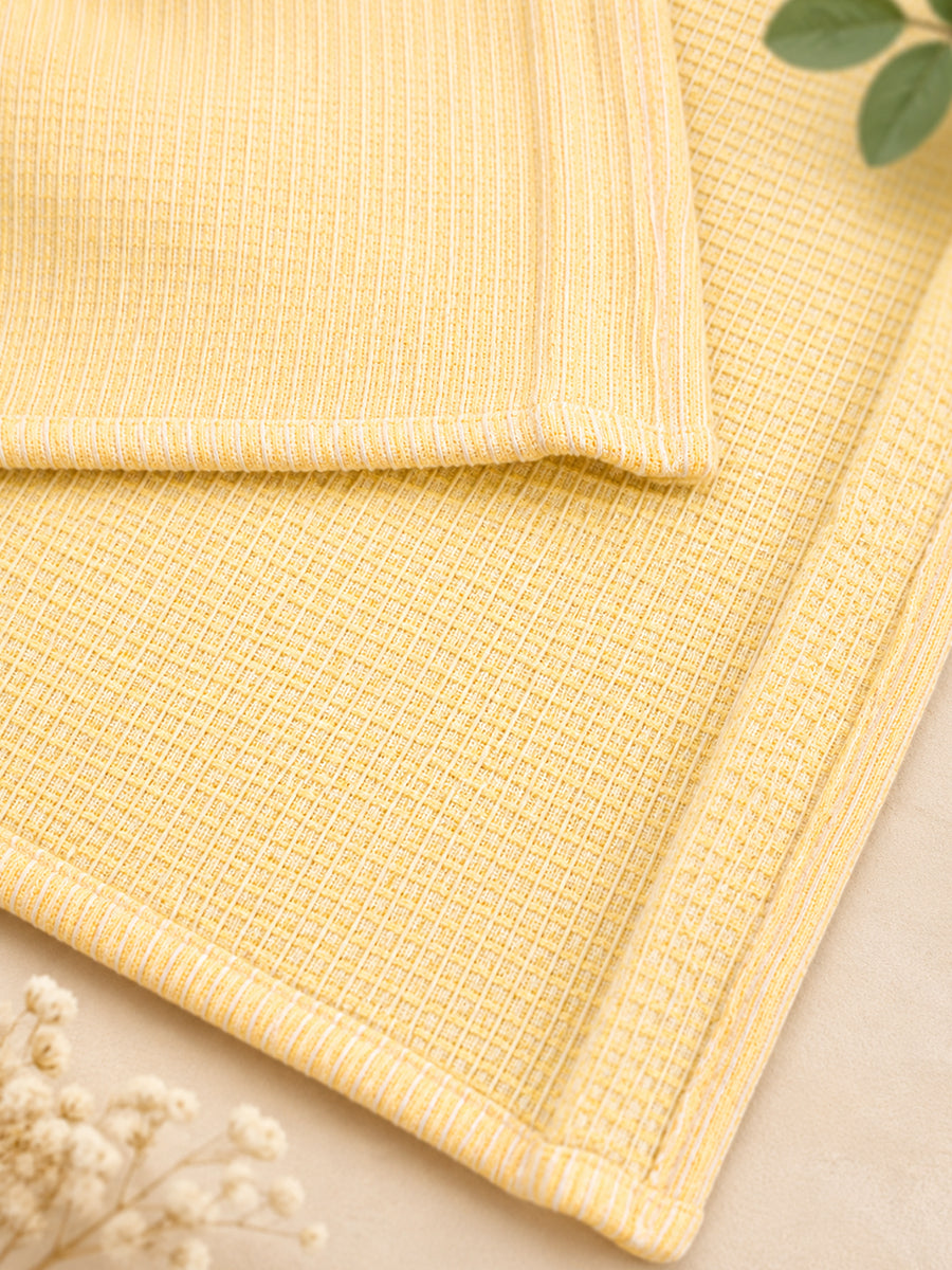 Ziva Baby Bath Towel – Soft Pastel Yellow | Cotton | Square Grid Cotton Weave