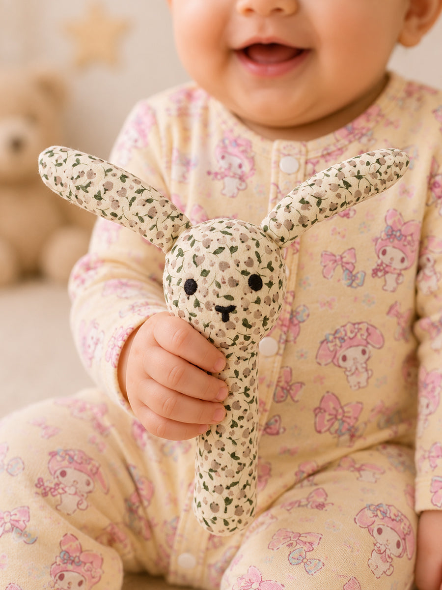Ziva Baby Organic Cotton Bunny Hand Rattle – Cream | Tiny Wild Berry Print