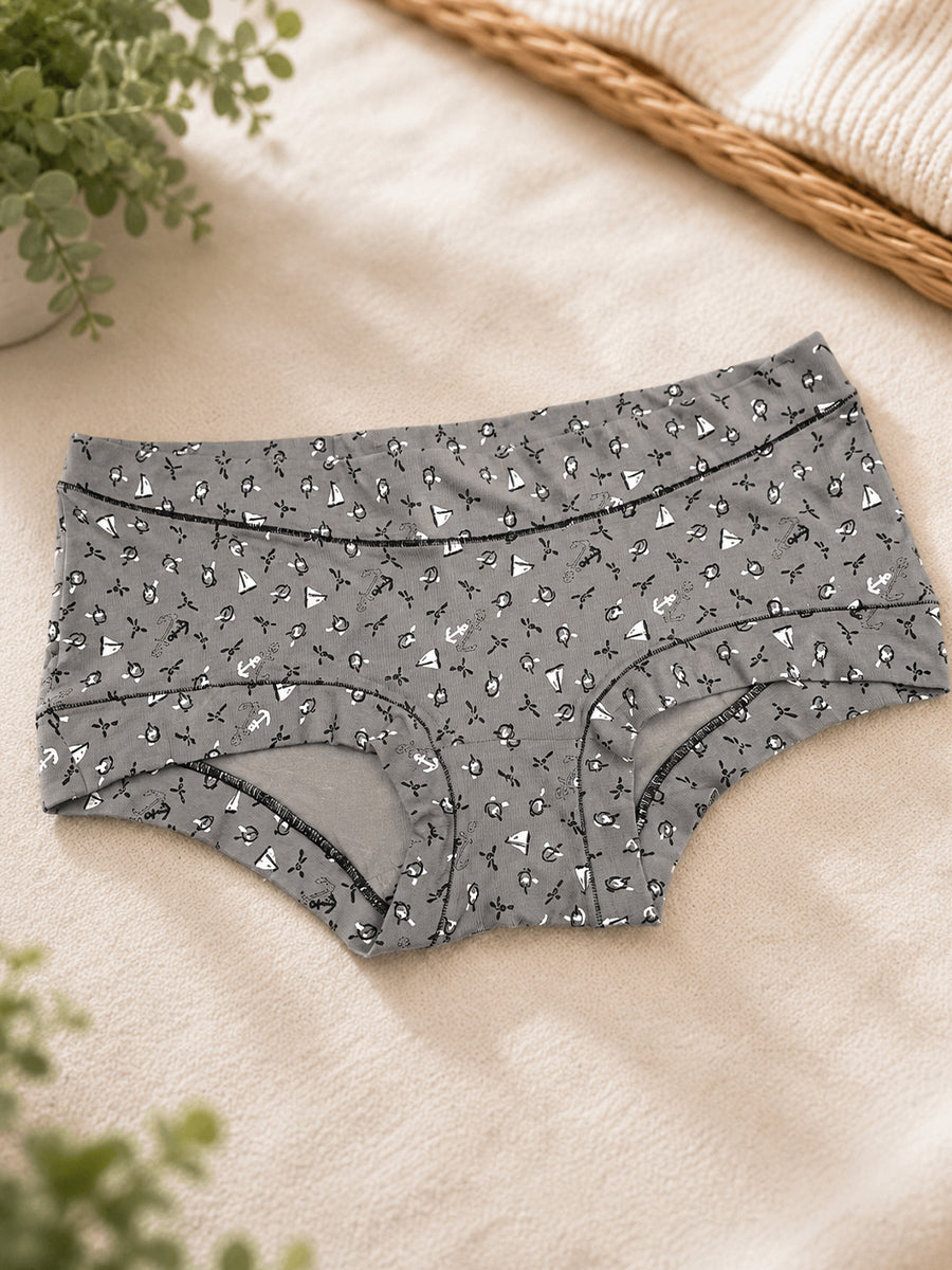 Ziva Maternity Low Waist Shorty Panty – Premium Soft Viscose | Sailor Voyage Print | Dark Grey