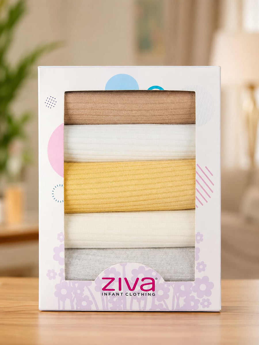 Ziva Face Towels – Premium Knitted Cotton | 12 × 12 Inch | Sunshine Neutrals Colour Pack | 5 Pieces