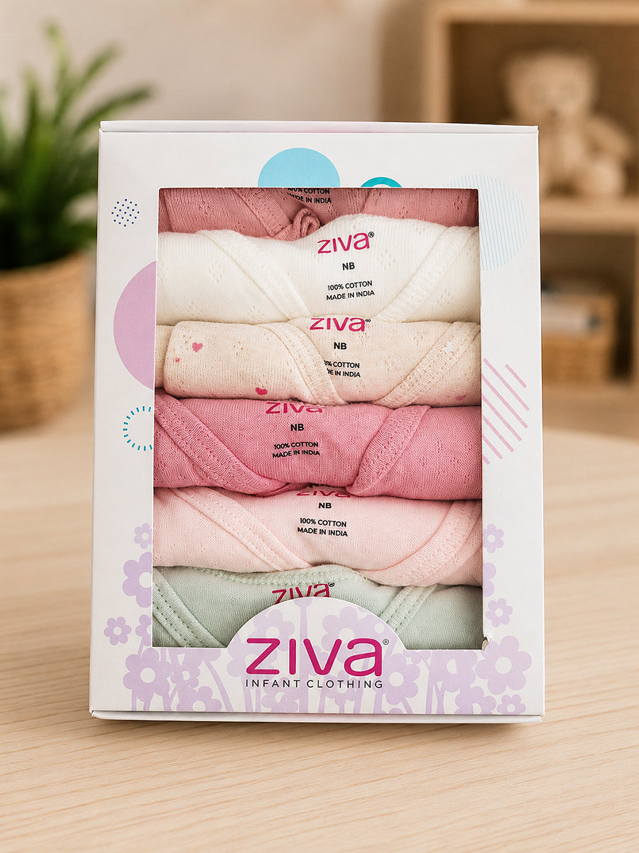 Ziva Premium Airy Knitted Cotton Colour Jabla – Multicolour Newborn Baby Wear | 6 Pieces