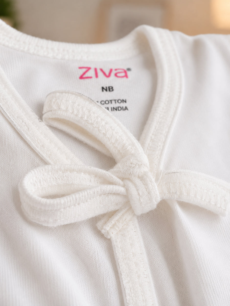 Ziva Knitted Cotton White Jabla – Newborn Baby Wear | 6 Pieces