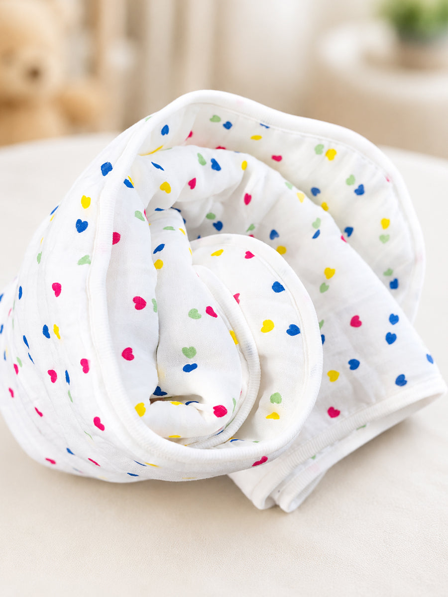 Ziva Premium Muslin Hooded Towel – Double Layer Muslin with Soft Fleece Core | Candy Hearts Print