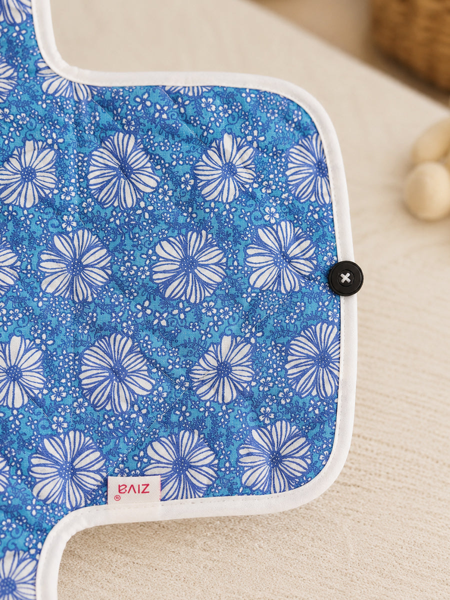 Ziva Baby Nappy & Diaper Changing Sheet – Foldable Travel Changing Mat with Storage Pocket | Blue Daisy Bloom Print