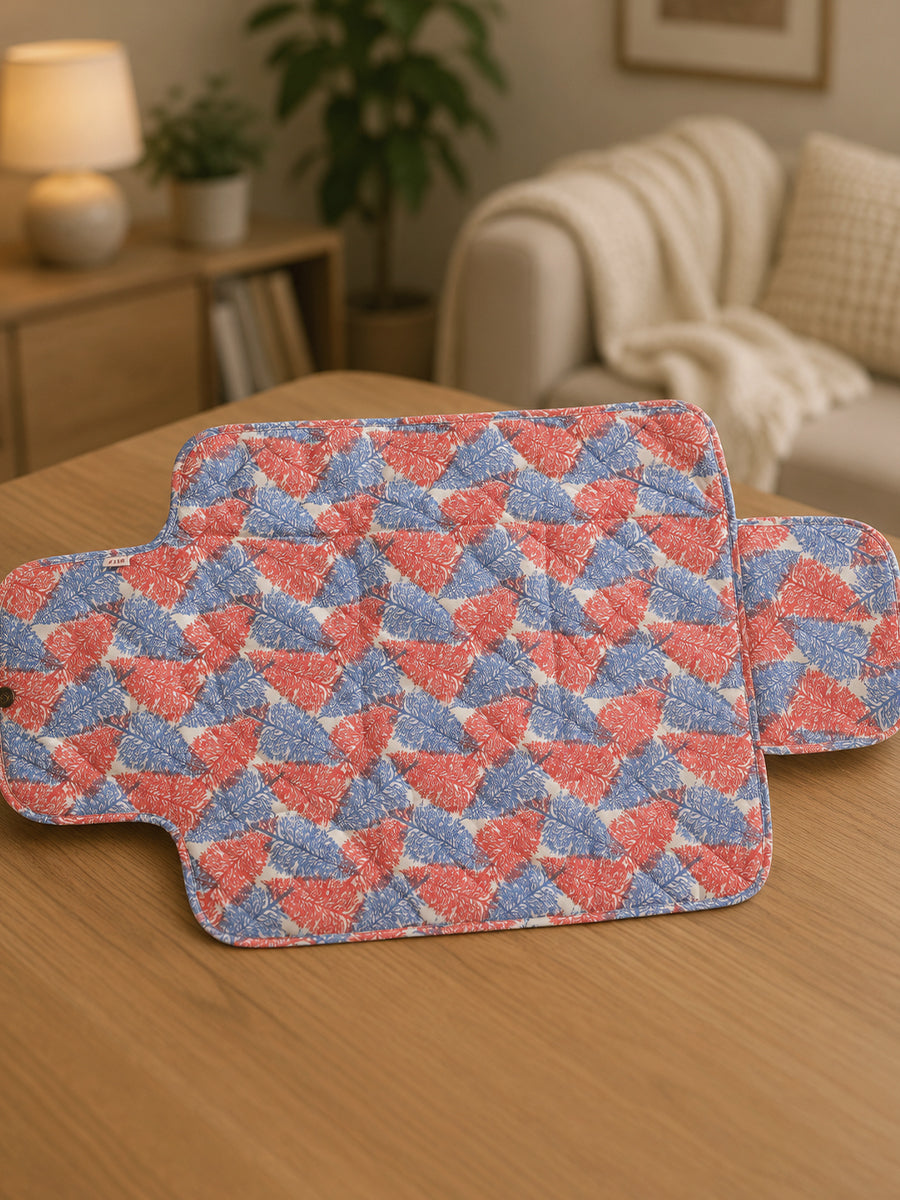 Ziva Baby Nappy & Diaper Changing Sheet – Foldable Travel Changing Mat with Storage Pocket | Coral Blue Blossom Print