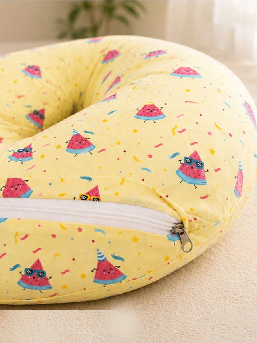 Ziva Multipurpose Twin Feeding Pillow – Cotton with Back Support & Adjustable Tie | Soft Yellow Watermelon Sprinkle Print