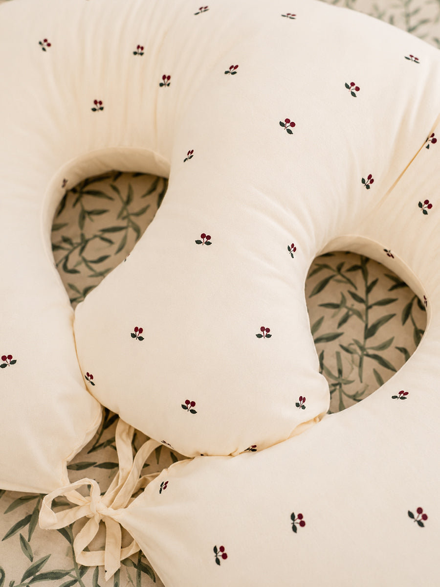 Ziva Multipurpose Twin Feeding Pillow – Organic Cotton with Back Support & Adjustable Tie | Berry Bloom Print | Light Cream