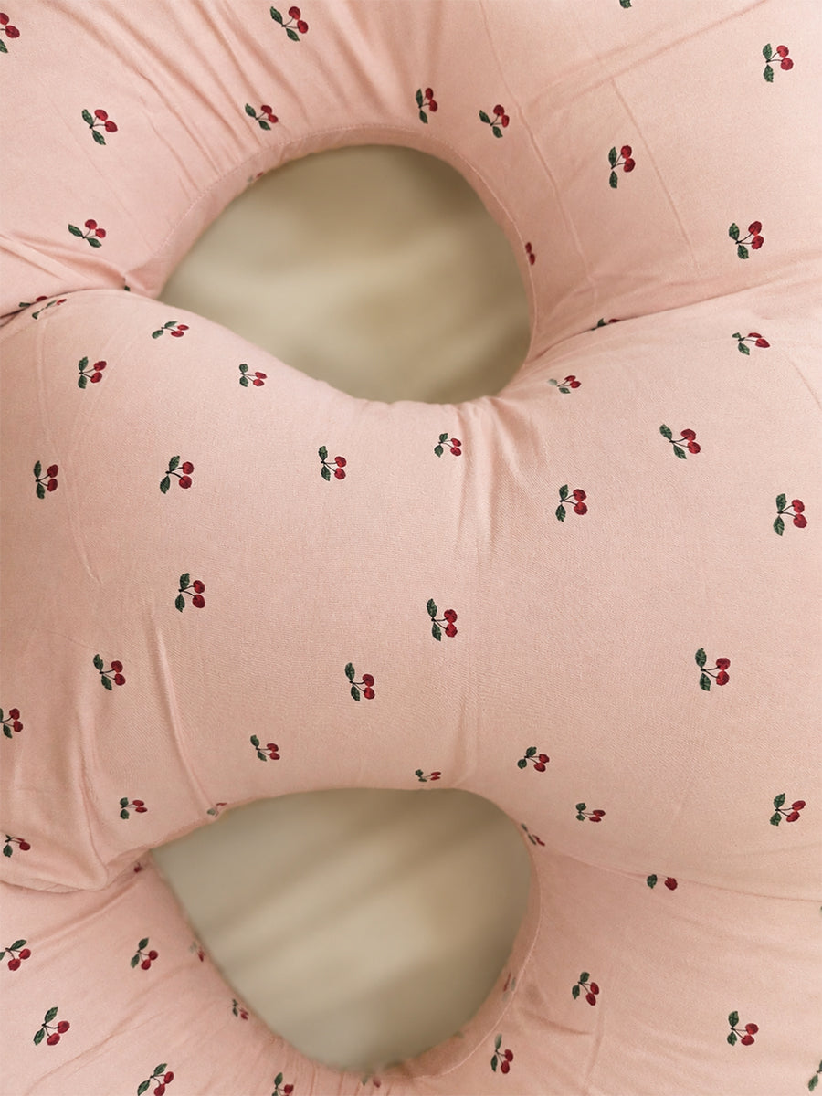 Ziva Multipurpose Twin Feeding Pillow – Organic Cotton with Back Support & Adjustable Tie | Berry Bloom Print| Light Brown