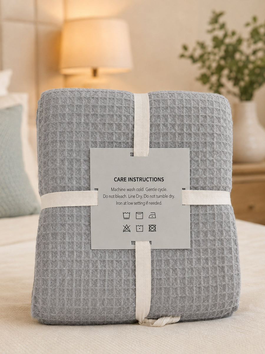 Ziva Premium Organic Cotton Waffle Blanket | Light Grey | Multipurpose Pregnancy to Family Blanket | Soft & Breathable| Size -king, Queen, Twin