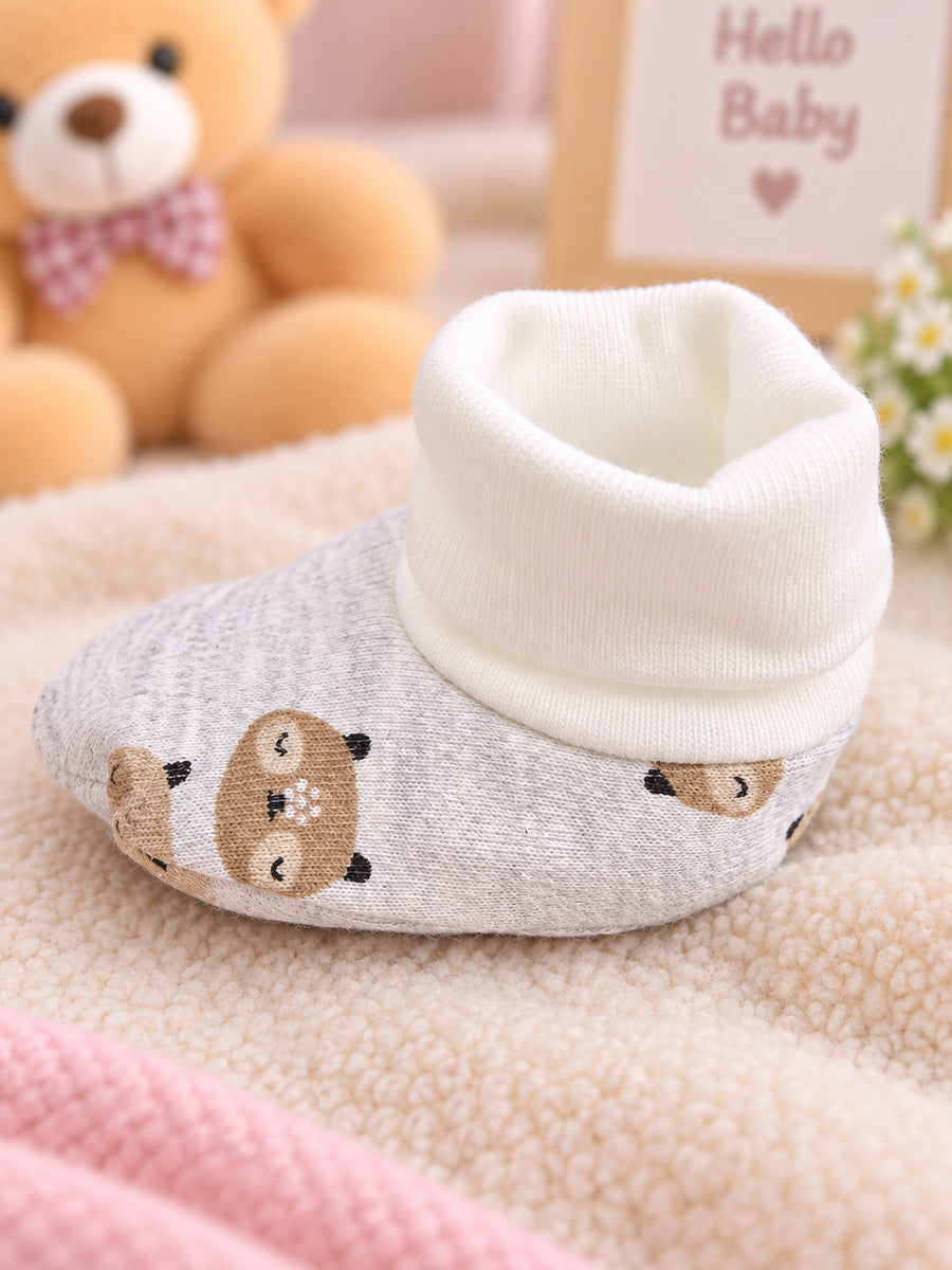 Ziva Premium Baby Booties – Pack of 3 Pairs | Knitted Cotton | Assorted Unisex Prints – Teddy, Butterfly & Cloud & Star Theme (Print & Colour Details: Check Product Description)