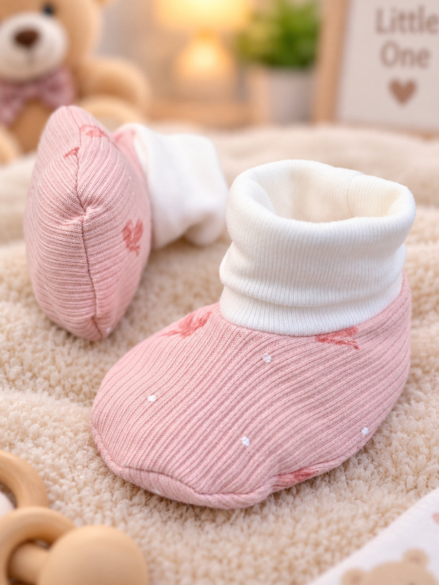 Ziva Premium Baby Booties – Pack of 3 Pairs | Knitted Cotton | Assorted Baby Girl Prints – Pink Bow, Teddy & Pastel Dot Theme (Print & Colour Details: Check Product Description)