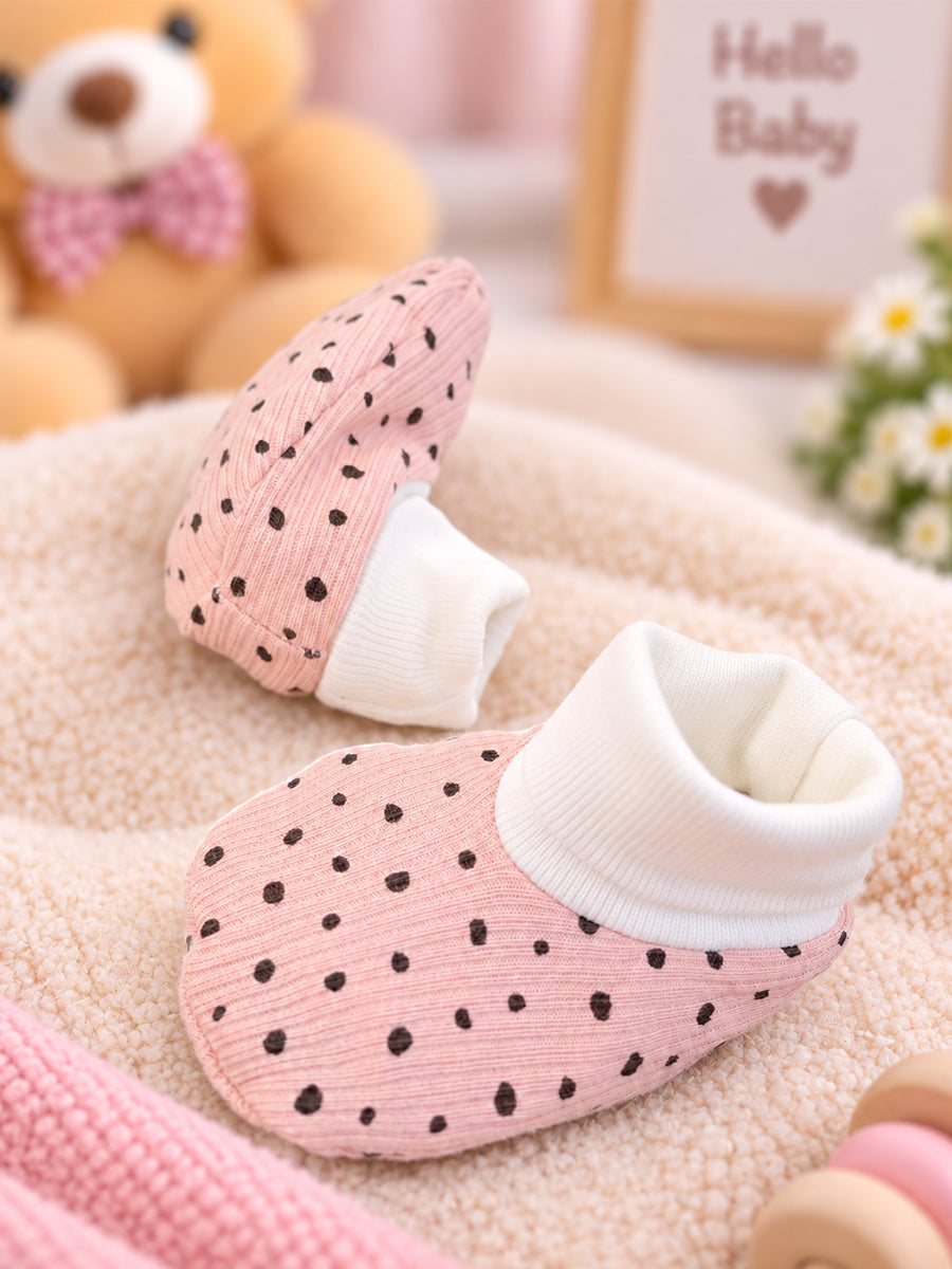 Ziva Premium Baby Booties – Pack of 3 Pairs | Knitted Cotton | Assorted Baby Girl Prints – Pink Dot, Butterfly & Teddy Theme (Print & Colour Details: Check Product Description)